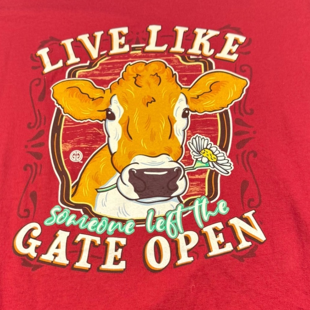 Girlie Girl Originals Red Cow Live Like Someone Left The Gate Open LS Shirt‎ XL